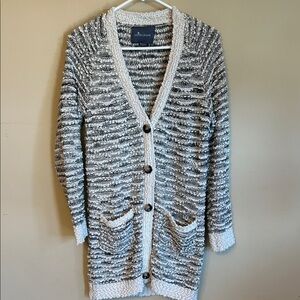 Anthropologie Paper Crane Long  Cardigan Textured Sweater - Black and White